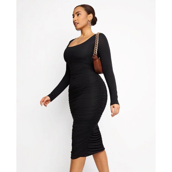 ShapeLLX Smooth Ruched Shaping Dress Black Sz 3X Slimming Smoothing BodyCon - Picture 1 of 8